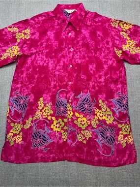 Cabali Mexico Men's Pink Fuchsia Fish Hibiscus Hawaiian Aloha Shirt